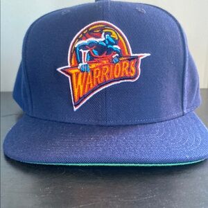 Retro NBA Golden State Warriors Logo Navy Blue Hat Mitchell & Ness Throwback